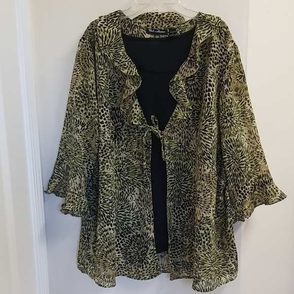 Green and Black Women's Blouse with inside Tank plus size - Picture 2 of 5
